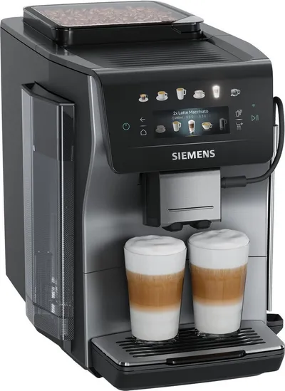 SIEMENS Kaffeevollautomat EQ600 TP603E07, 6 Getränke, XL-Getränke, bis zu 480ml, Keramikmahlwerk, Doppeltassenfunktion, Kannenfunktion, entnehmbare Brüheinheit, Silber