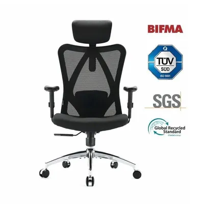 Sihoo M18 Ergonomischer Bürosth - Verstellbare Lendenwirbelstütze - Atmungsaktives Netz - Rollen - Schwarz