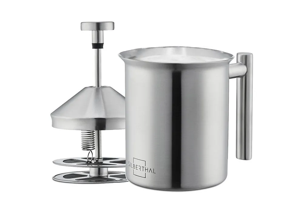 SILBERTHAL Milchaufschäumer manuell Edelstahl, 400ml, für heiß und kalten Milchschaum