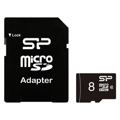microSDHC Silicon Power SP008GBSTH010V10SP 8GB Klasse 10 Schwarz Adapter