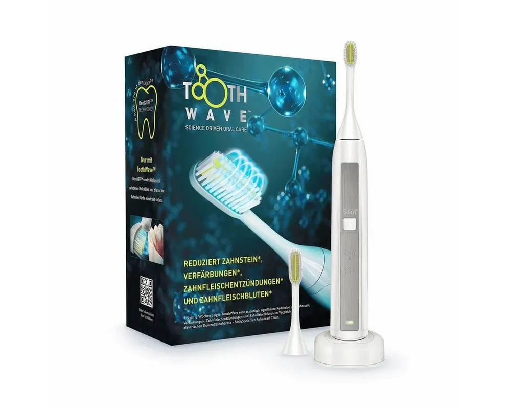 Silk'n Elektrische Zahnbürste Toothwave TW1PE1001 elektrische Zahnbürste in weiß, Aufsteckbürsten: 2 St., inkl. Ladestation, Ladeanzeige, mehrere Modi, USB-Ladegerät
