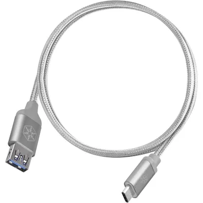 SilverStone CPU06S-500 Nylonkabel USB-C auf USB-A Stecker/Buchse 0,5m Silber