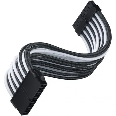 SilverStone PP07E-MBBW Flexibles Strom-Verlängerungskabel, 24-polig, Stecker/Buchse, 30 cm, Schwarz/Weiß