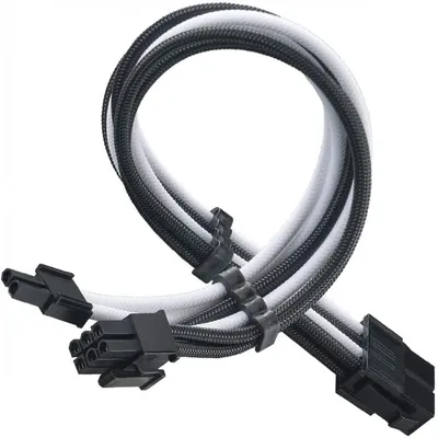 SilverStone PP07E-PCIBW Flexibles Stromverlängerungskabel 8-Pin auf PCI-E 6+2-Pin 30cm Schwarz/Weiß