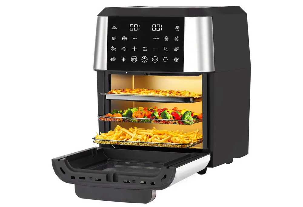 Sinaopus Heißluftfritteuse Heißluftfritteuse & Mini-Backofen 1280 – 11 L XXL, 2000 W, LED-Display, 2000,00 W, LED-Touchdisplay, 12 Programmen & umfangreichem Zubehör