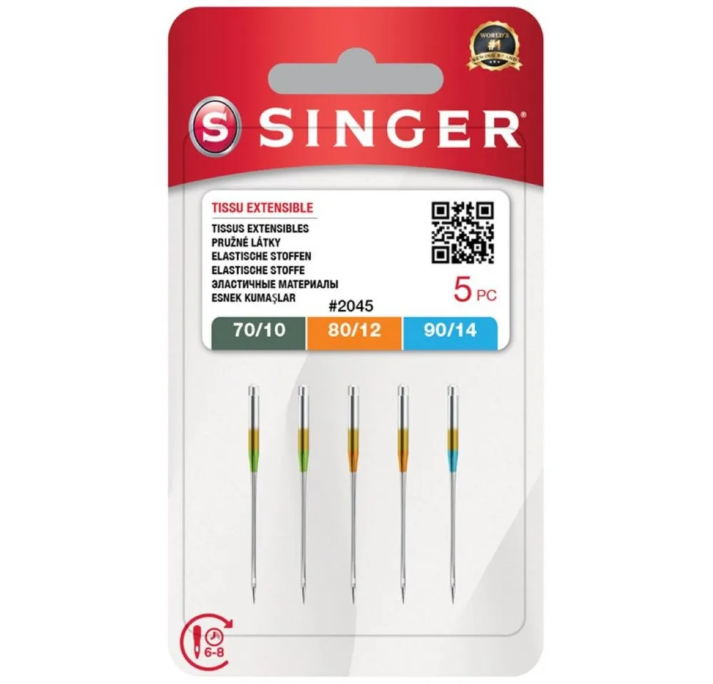 Singer Coverstich-Nähmaschine Singer Nähmaschinennadeln Stretch 2045 Stärke 70, 80 und 90 a 5 Stück