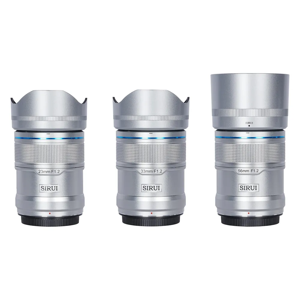 Sirui Sniper Set AS-3S-XS 23mm, 33mm & 56mm F1.2 APSC Auto-Focus Lens Kit (Fuji X-Mount, silber, Carbon Fi