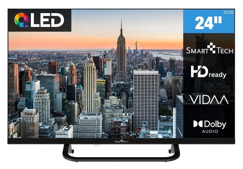 Smart Tech 24QV02VC QLED-Fernseher (60 cm/24 Zoll, HD-ready, VIDAA Smart TV, VIDAA Smart TV, 12 Volt Camping TV, Triple-Tuner)