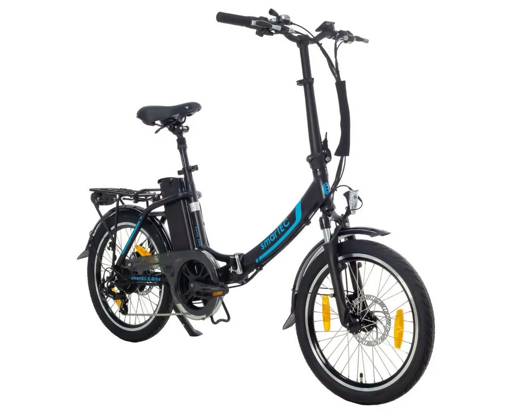 smartEC E-Bike Klapprad E-Klapprad Camp-20D E-Bike 20 Zoll Schwarz, 7 Gang Shimano Tourney Schaltwerk, Kettenschaltung, Hinterrad-Nabenmotor, 562.00 Wh, (1 Paket, 6 tlg., Akku mit Ladegerät, Akku mit Schlüssel, mit Werkzeug), Damen/Herren Unterstützung 25 km/h Anfahrhilfe Scheibenbremse StVZO