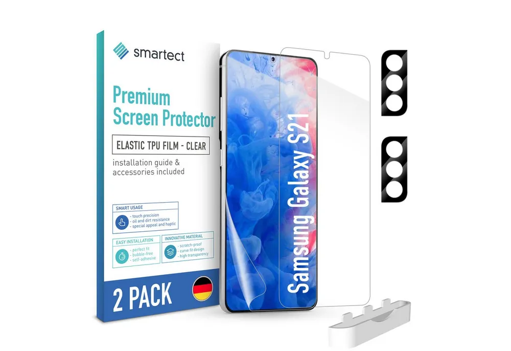 smartect Displayschutzfolie 2x TPU Schutzfolie Klar für Samsung Galaxy S21 für Samsung Galaxy S21, Set, 2 Stück, Anti-Kratzer, Blasenfrei, Fingerabdruck kompatibel, Hüllenfreundlich