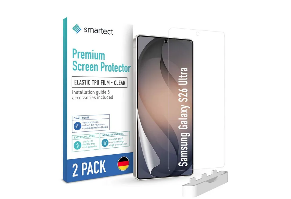 smartect Displayschutzfolie 2X TPU Schutzfolie Klar für Samsung Galaxy S26 Ultra für Samsung Galaxy S26 Ultra, Set, 2 Stück, Ultra-klar, Kratzfest, Blasenfrei, Oleophob, Fingerabdruck kompatibel