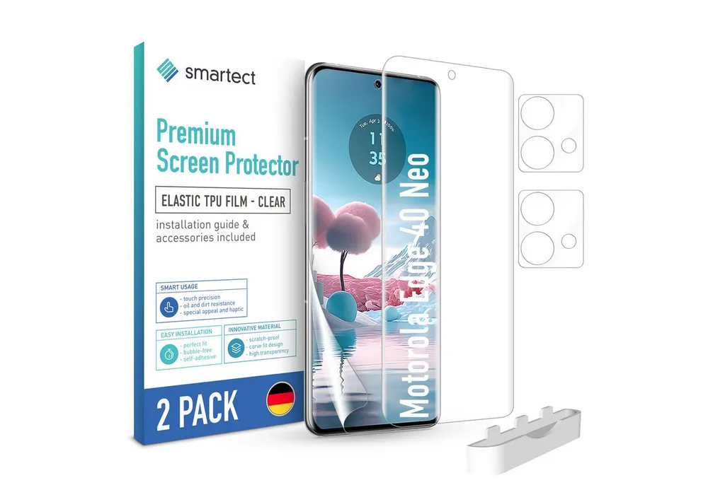smartect Displayschutzfolie TPU Schutzfolie Klar für Motorola Edge 40 Neo, Set, 2 Stück, (Display + Kamera) Panzerfolie Displayfolie