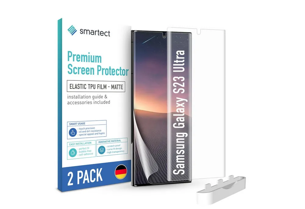 smartect Displayschutzfolie TPU Schutzfolie Matt für Samsung Galaxy S23 Ultra, Set, 2 Stück, Panzerfolie Bildschirm Displayfolie