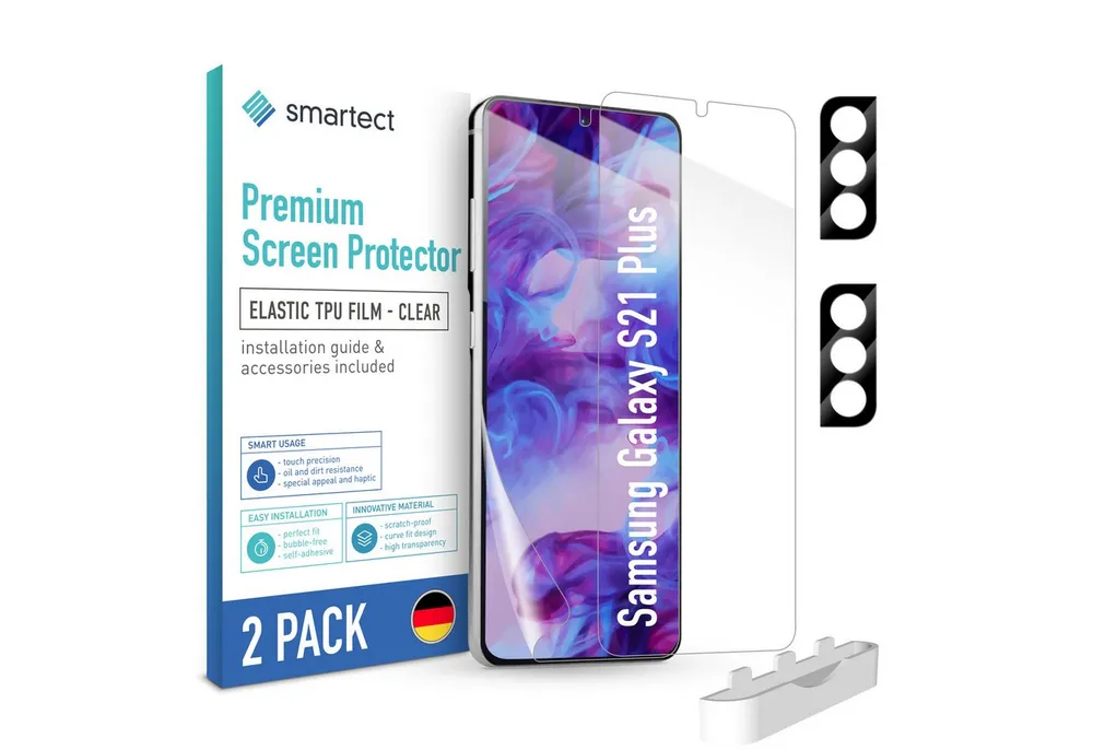 smartect Displayschutzfolie TPU Schutzfolie Klar für Samsung Galaxy S21 Plus, Set, 2 Stück, (Display + Kamera) Panzerfolie Displayfolie