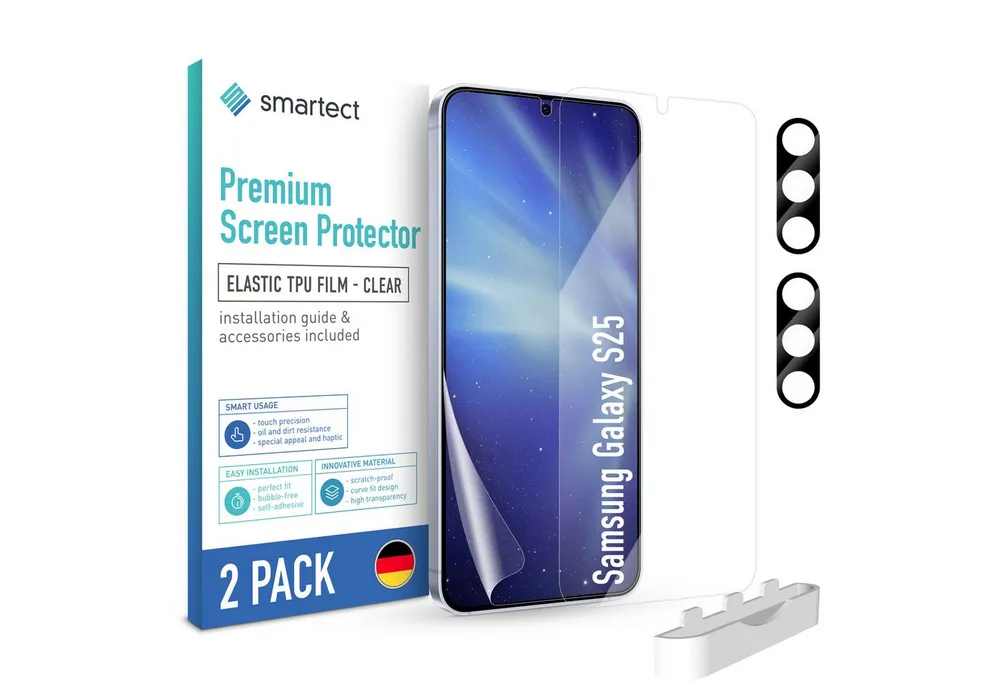 smartect Displayschutzfolie TPU Schutzfolie Klar für Samsung Galaxy S25, Set, 2 Stück, (Display + Kamera) Panzerfolie Displayfolie