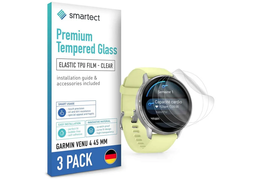 smartect Displayschutzfolie TPU Schutzfolie Klar für Garmin Venu 4 45 mm, Set, 3 Stück, Panzerfolie Bildschirm Displayfolie