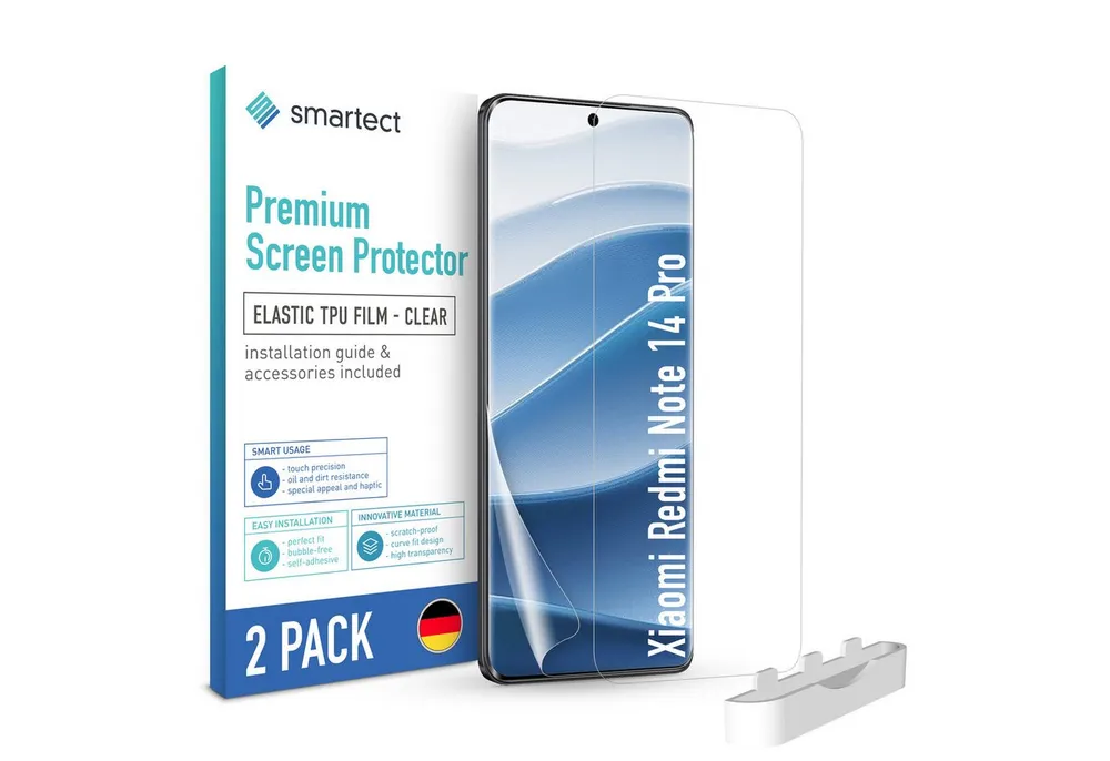 smartect Displayschutzfolie TPU Schutzfolie Klar für Xiaomi Redmi Note 14 Pro, Set, 2 Stück, Panzerfolie Bildschirm Displayfolie