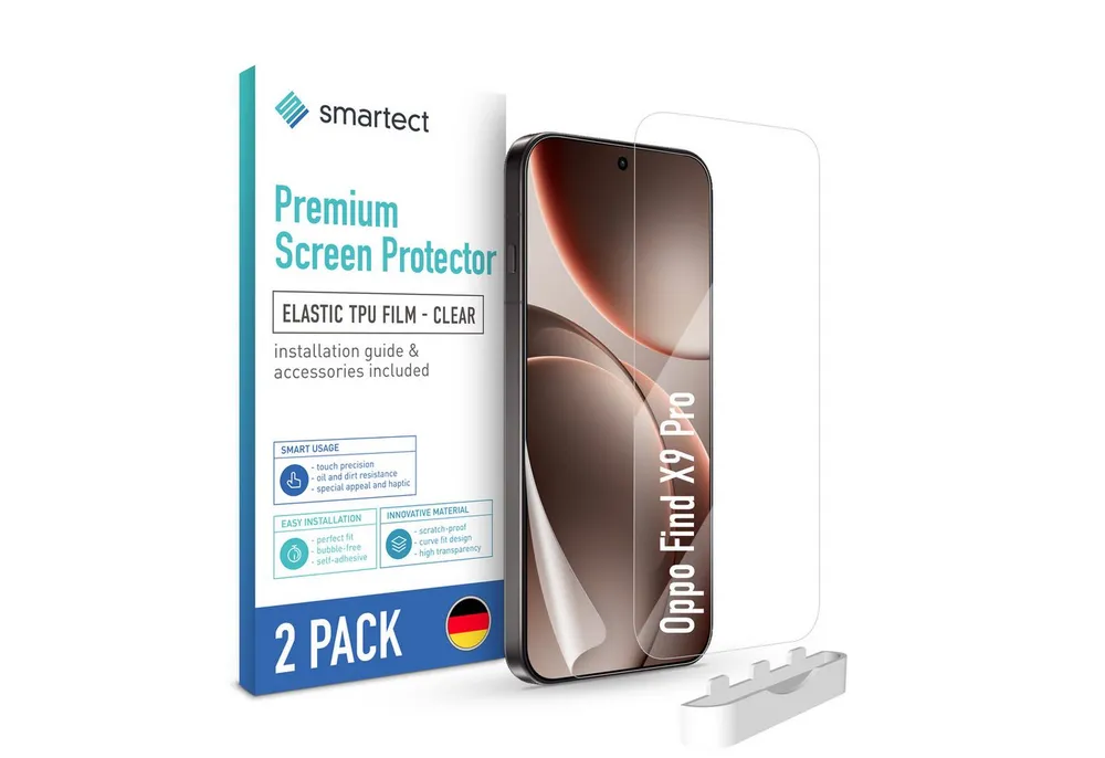 smartect Displayschutzfolie TPU Schutzfolie Klar für Oppo Find X9 Pro, Set, 2 Stück, Panzerfolie Bildschirm Displayfolie