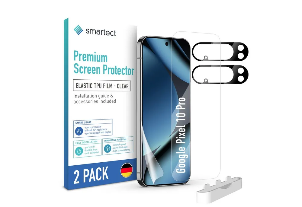 smartect Displayschutzfolie TPU Schutzfolie Klar für Google Pixel 10 Pro, Set, 2 Stück, (Display + Kamera) Panzerfolie Displayfolie