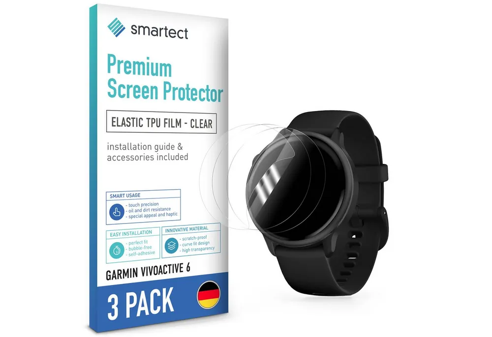smartect Displayschutzfolie TPU Schutzfolie Klar für Garmin Vivoactive 6, Set, 3 Stück, Panzerfolie Bildschirm Displayfolie