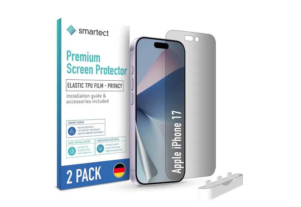 smartect Displayschutzfolie TPU Sichtschutzfolie für Apple iPhone 17, Set, 2 Stück, Panzerfolie Bildschirm Displayfolie