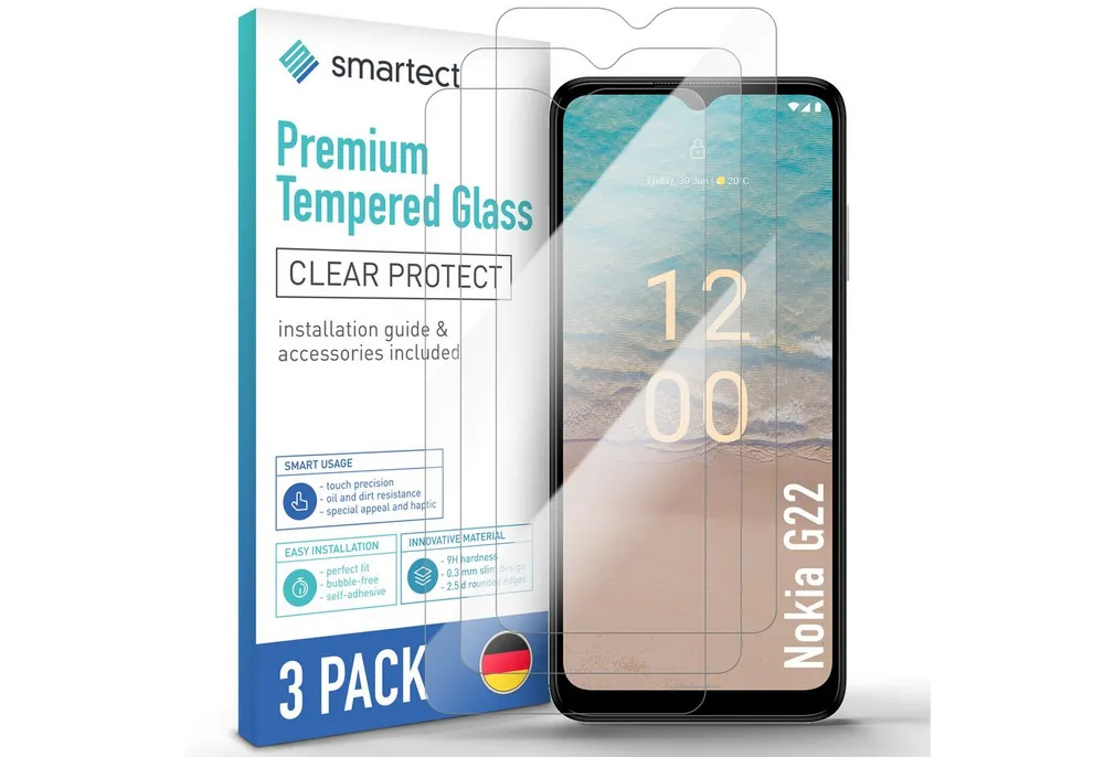 smartect Displayschutzglas Schutzglas Panzerfolie Klar für Nokia G22, Set, 3 Stück, Schutzfolie Glasschutz Bildschirm