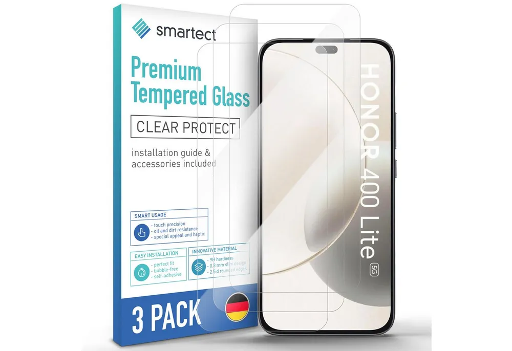 smartect Displayschutzglas Schutzglas Panzerfolie Klar für Honor 400 Lite 5G, Set, 3 Stück, Schutzfolie Glasschutz Bildschirm