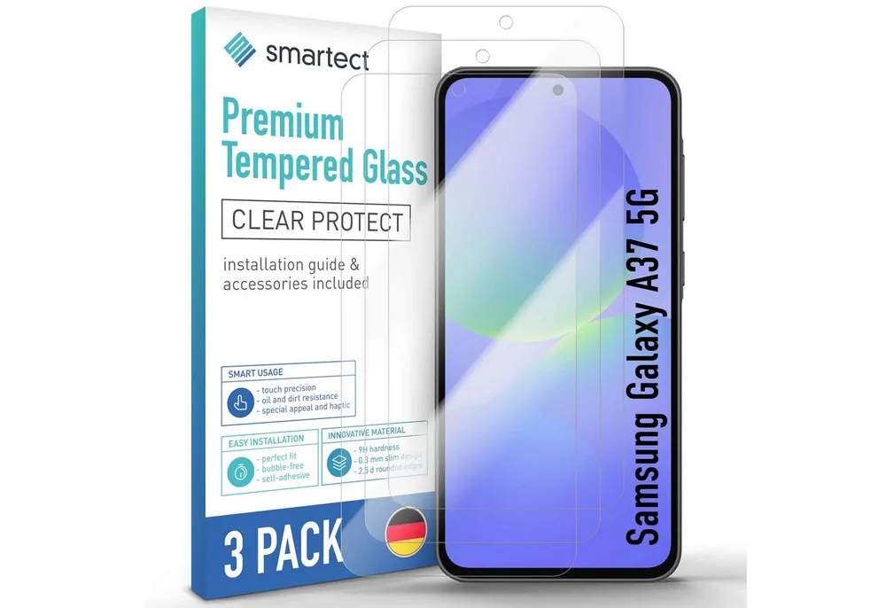 smartect Displayschutzglas Schutzglas Panzerfolie Klar für Samsung Galaxy A37 5G, Set, 3 Stück, Schutzfolie Glasschutz Bildschirm