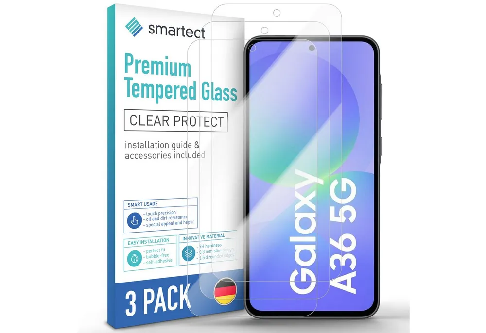 smartect Displayschutzglas Schutzglas Panzerfolie Klar für Samsung Galaxy A36 5G, Set, 3 Stück, Schutzfolie Glasschutz Bildschirm