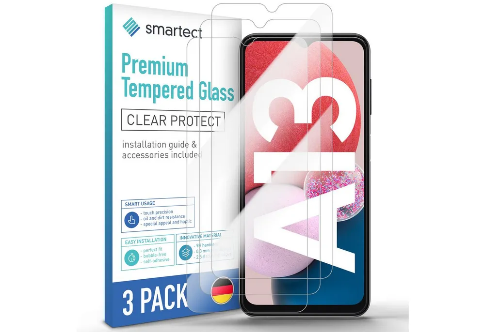 smartect Displayschutzglas Schutzglas Panzerfolie Klar für Galaxy A13 4G/ 5G, Set, 3 Stück, Schutzfolie Glasschutz Bildschirm
