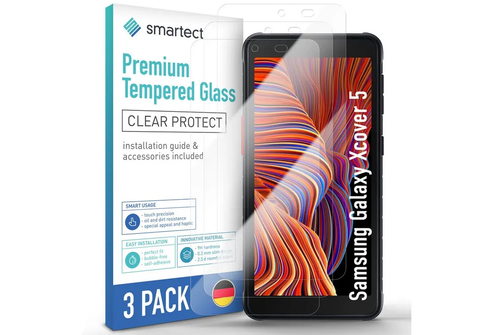 smartect Displayschutzglas Schutzglas Panzerfolie Klar für Galaxy Xcover 5, Set, 3 Stück, Schutzfolie Glasschutz Bildschirm
