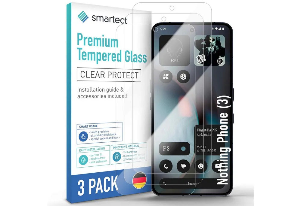smartect Displayschutzglas Schutzglas Panzerfolie Klar für Nothing Phone (3), Set, 3 Stück, Schutzfolie Glasschutz Bildschirm