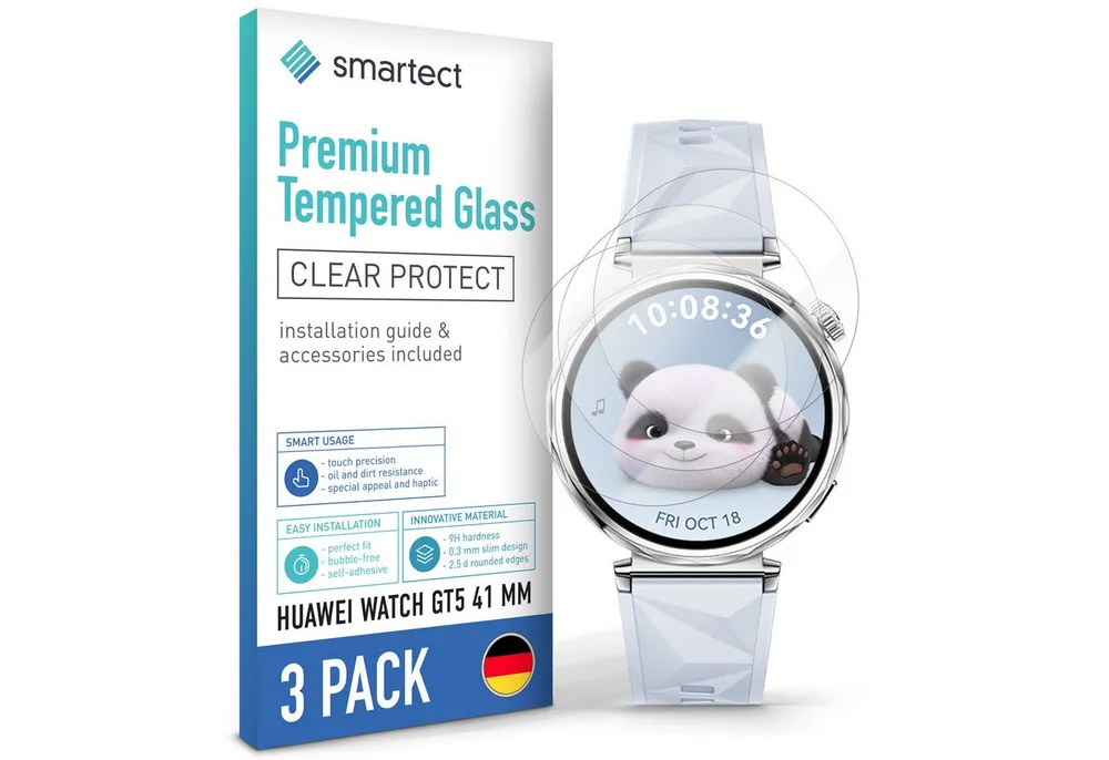 smartect Displayschutzglas Schutzglas Panzerfolie Klar für Huawei Watch GT5 41 mm, Set, 3 Stück, Schutzfolie Glasschutz Bildschirm