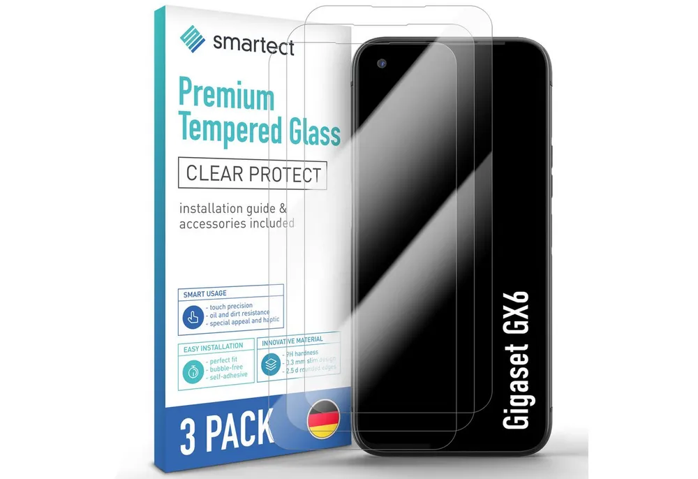 smartect Displayschutzglas Schutzglas Panzerfolie Klar für Gigaset GX6, Set, 3 Stück, Schutzfolie Glasschutz Bildschirm