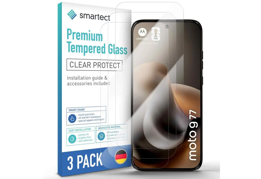 smartect Displayschutzglas Schutzglas Panzerfolie Klar für Motorola Moto G77 / G67, Set, 3 Stück, Schutzfolie Glasschutz Bildschirm