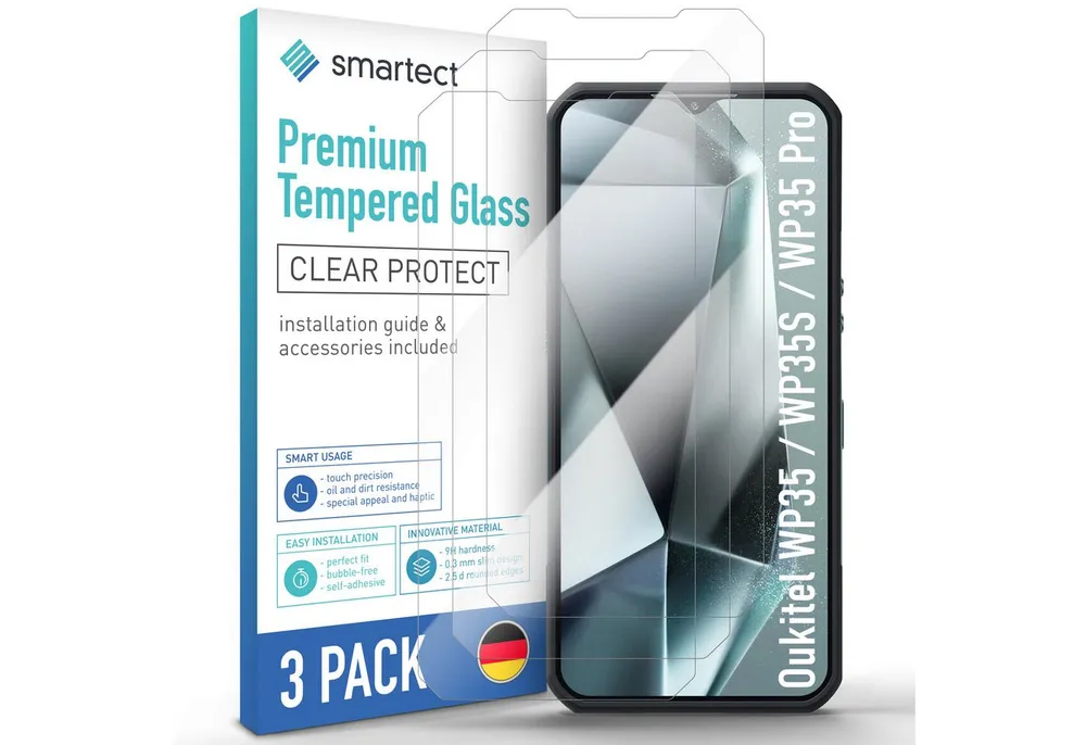 smartect Displayschutzglas Schutzglas Panzerfolie Klar für Oukitel WP35 / WP35S / WP35 Pro, Set, 3 Stück, Schutzfolie Glasschutz Bildschirm