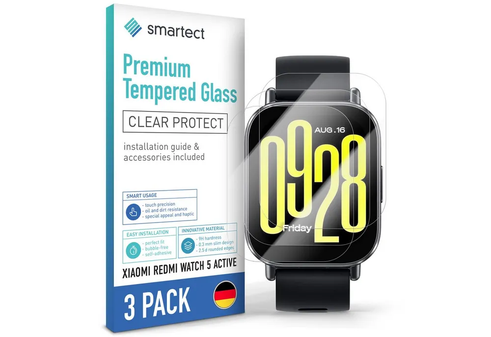 smartect Displayschutzglas Schutzglas Panzerfolie Klar für Xiaomi Redmi Watch 5 Active, Set, 3 Stück, Schutzfolie Glasschutz Bildschirm