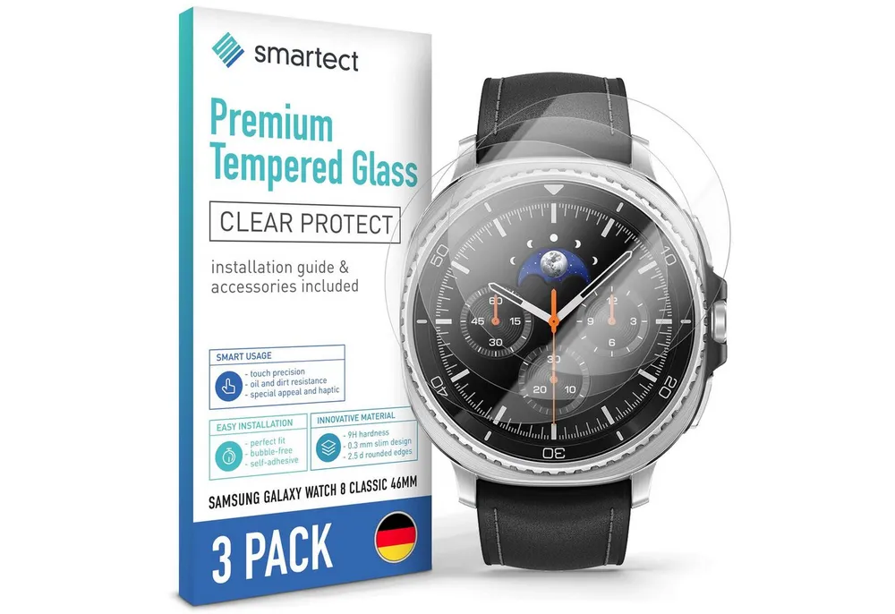 smartect Displayschutzglas Schutzglas Panzerfolie Klar für Galaxy Watch 8 Classic 46mm, Set, 3 Stück, Schutzfolie Glasschutz Bildschirm