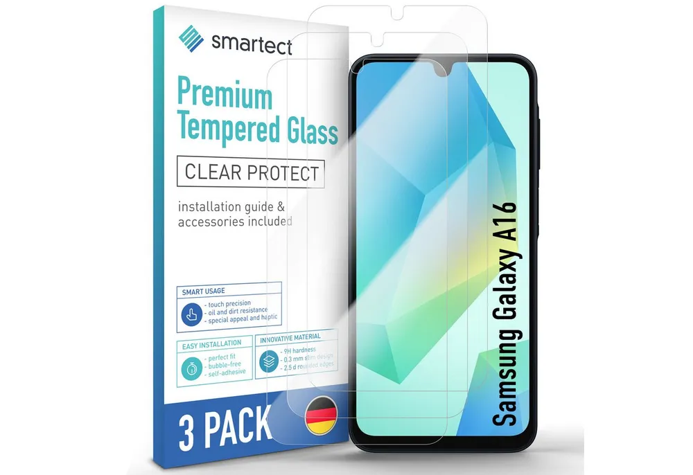 smartect Displayschutzglas Schutzglas Panzerfolie Klar für Galaxy A17 5G / A16, Set, 3 Stück, Schutzfolie Glasschutz Bildschirm