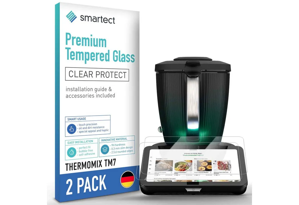 smartect Displayschutzglas Schutzglas Panzerfolie Klar für Thermomix TM7, Set, 2 Stück, Schutzfolie Glasschutz Bildschirm