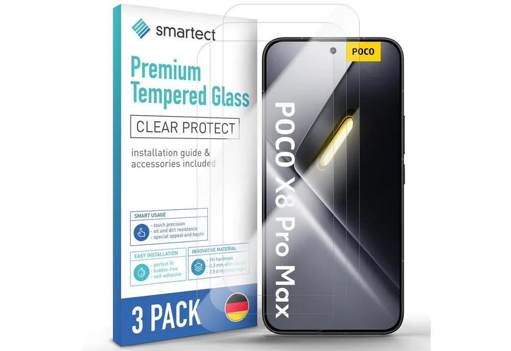 smartect Displayschutzglas Schutzglas Panzerfolie Klar für Xiaomi Poco X8 Pro Max, Set, 3 Stück, Schutzfolie Glasschutz Bildschirm
