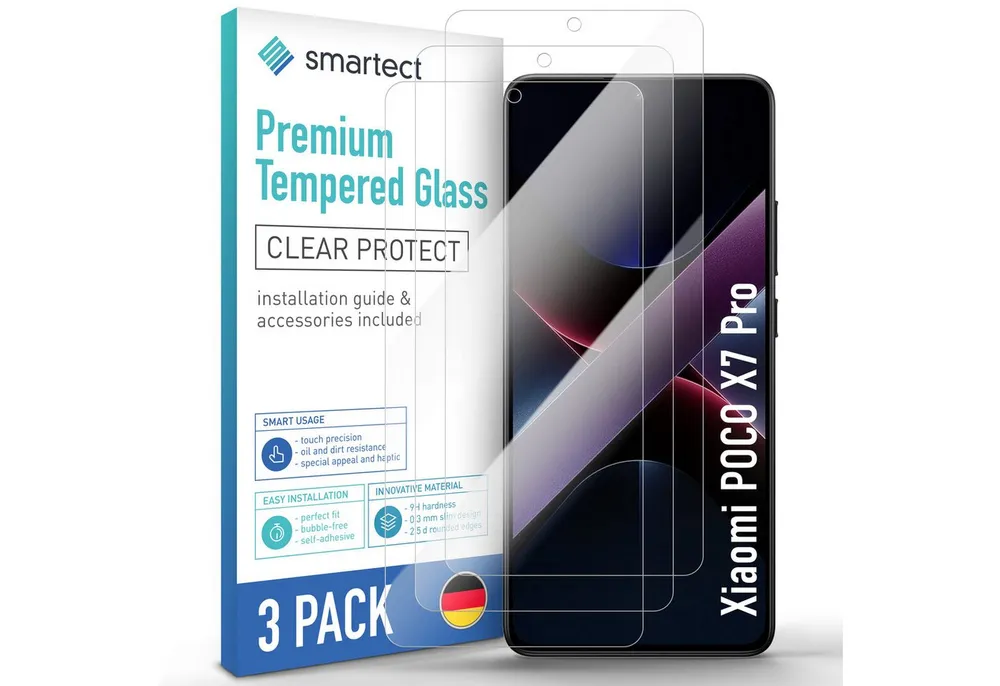 smartect Displayschutzglas Schutzglas Panzerfolie Klar für Xiaomi Poco X7 Pro, Set, 3 Stück, Schutzfolie Glasschutz Bildschirm