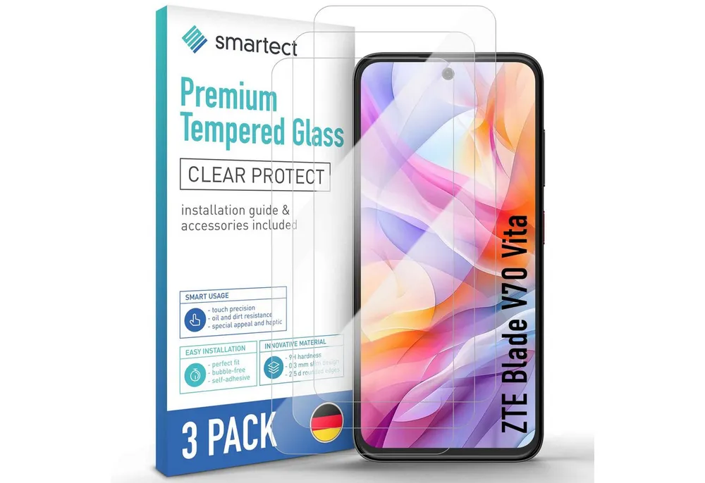 smartect Displayschutzglas Schutzglas Panzerfolie Klar für ZTE Blade V70 Vita, Set, 3 Stück, Schutzfolie Glasschutz Bildschirm