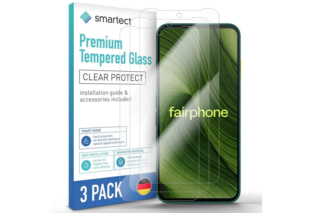 smartect Displayschutzglas Schutzglas Panzerfolie Klar für Fairphone 6, Set, 3 Stück, Schutzfolie Glasschutz Bildschirm