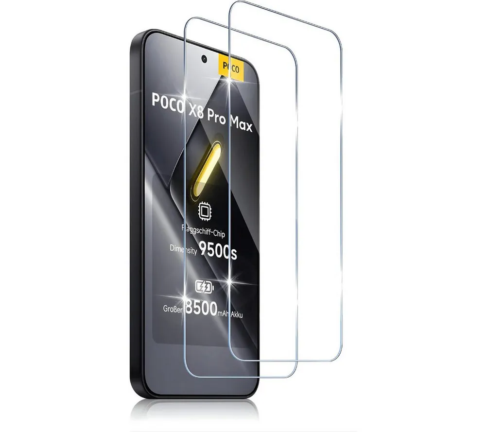SmartUP Displayschutzglas 2X Schutzglas für Xiaomi Poco X8 Pro Max Panzerfolie Full Screen 9H für Xiaomi Poco X8 Pro Max, 2 Stück, Rundumschutz, passgenaue Verarbeitung