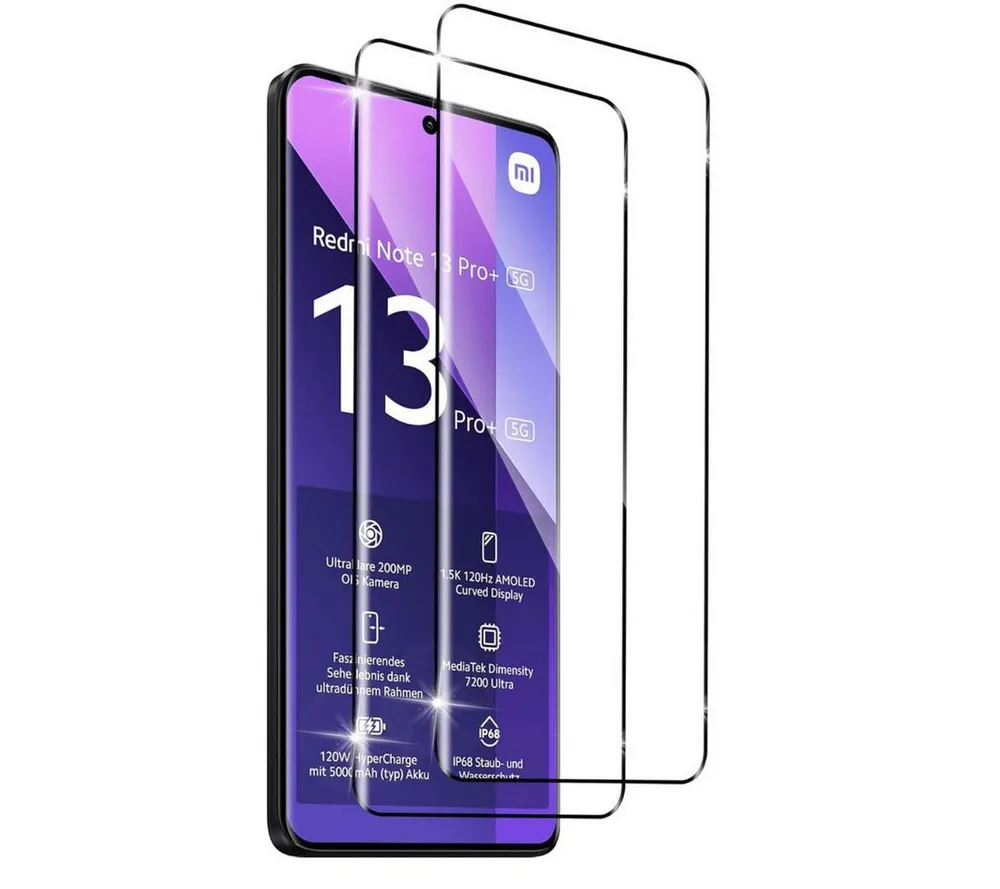 SmartUP Displayschutzglas 2X Schutzglas für Xiaomi Redmi Note 13 Pro Plus 5G Panzerfolie Display für Für Xiaomi Redmi Note 13 Pro Plus 5G, kompletter Rundumschutz
