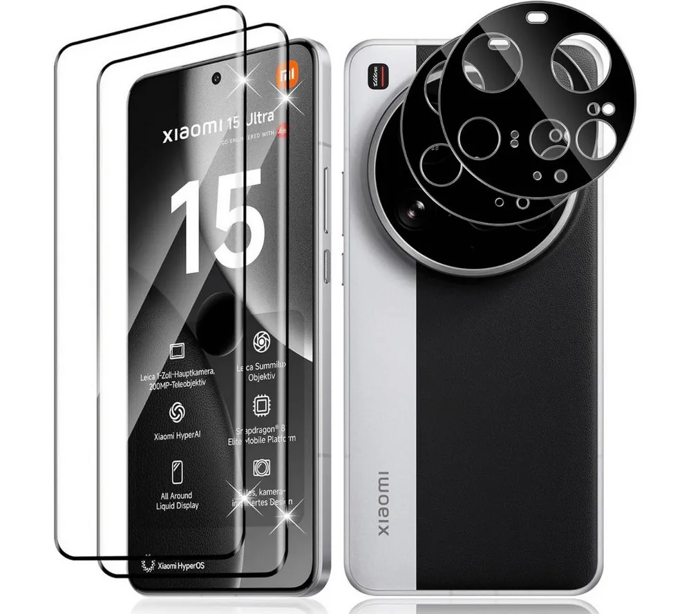 SmartUP Displayschutzglas 2X Schutzglas für Xiaomi 15 Ultra Panzerfolie Display Kamera Full 3D für Für Xiaomi 15 Ultra, kompletter Rundumschutz