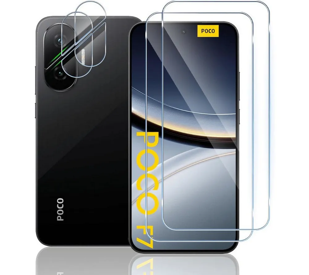 SmartUP Displayschutzglas 2X Schutzglas für Xiaomi Poco F7 Display Kamera Panzerfolie Screen 9H für Xiaomi Poco F7, 4 Stück, Rundumschutz, passgenaue Verarbeitung