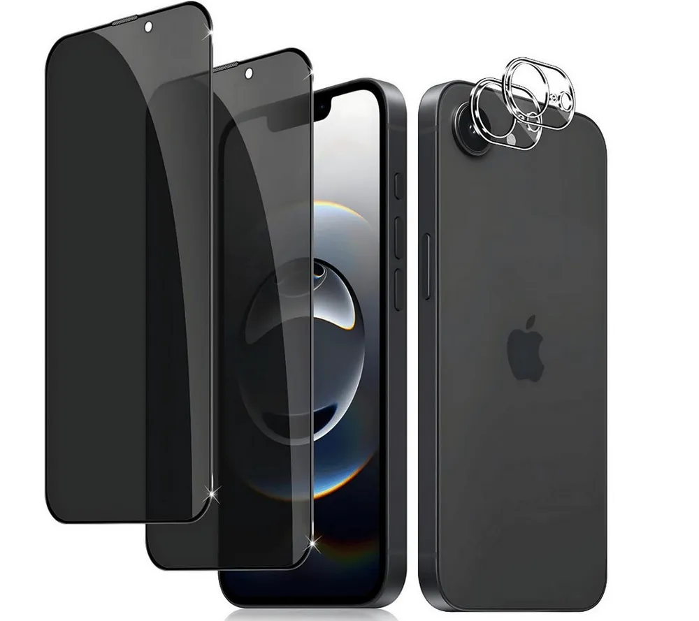 SmartUP Displayschutzglas 2X Schutzglas für iPhone 16e Sichtschutz Display Kamera Panzerfolie 9H für iPhone 16e, kompletter Rundumschutz