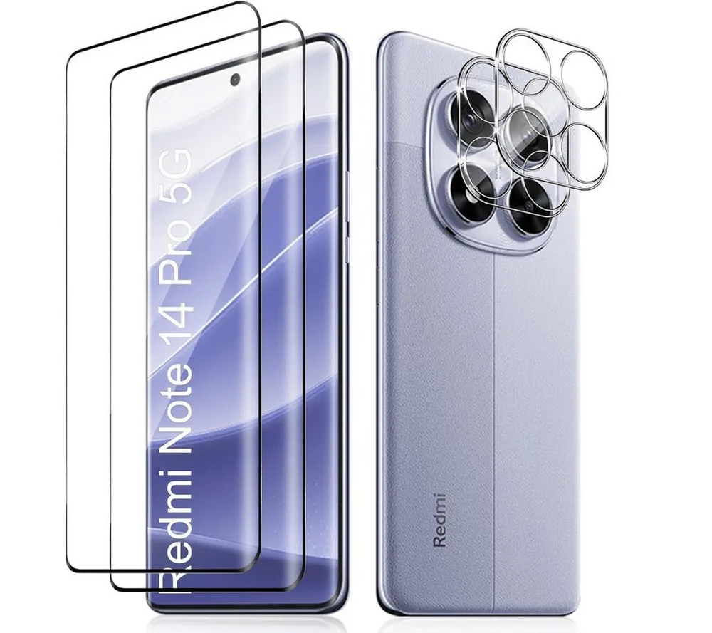SmartUP Displayschutzglas 2X Schutzglas für Xiaomi Redmi Note 14 Pro 5G Panzerfolie Kamera 3D für Für Xiaomi Redmi Note 14 Pro 5G, kompletter Rundumschutz